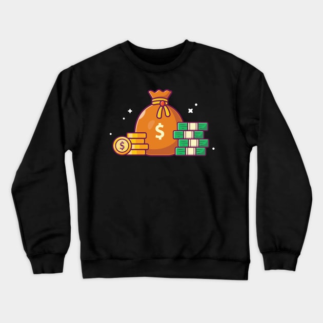 Sack of money with stock of coins cartoon Crewneck Sweatshirt by Catalyst Labs